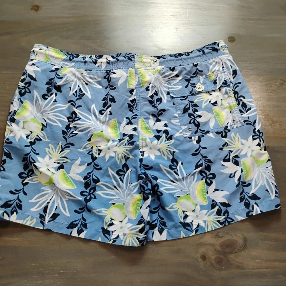 Brooks Brothers Country Club Swim Trunks Mens M Blue Botanical Drawstring Shorts